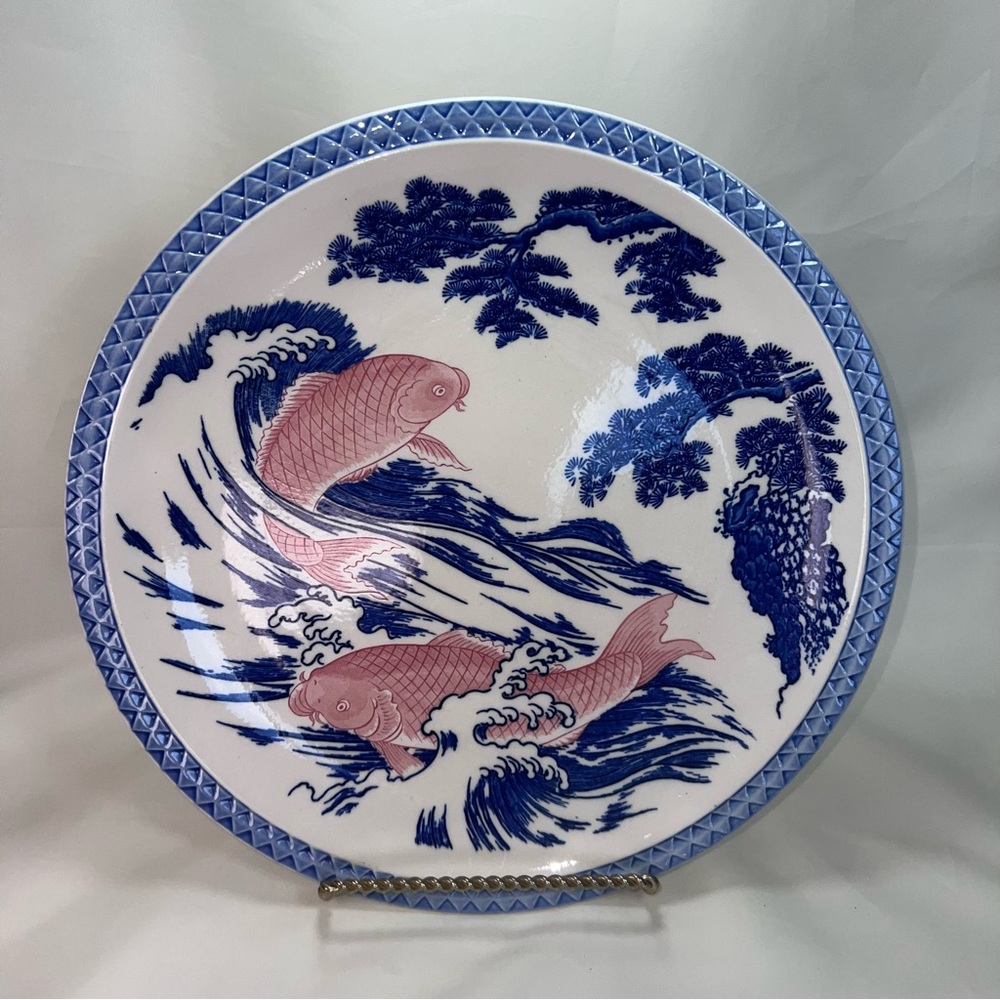 Blue and White Decorative Plate with Fish Design - Picture 2 of 15